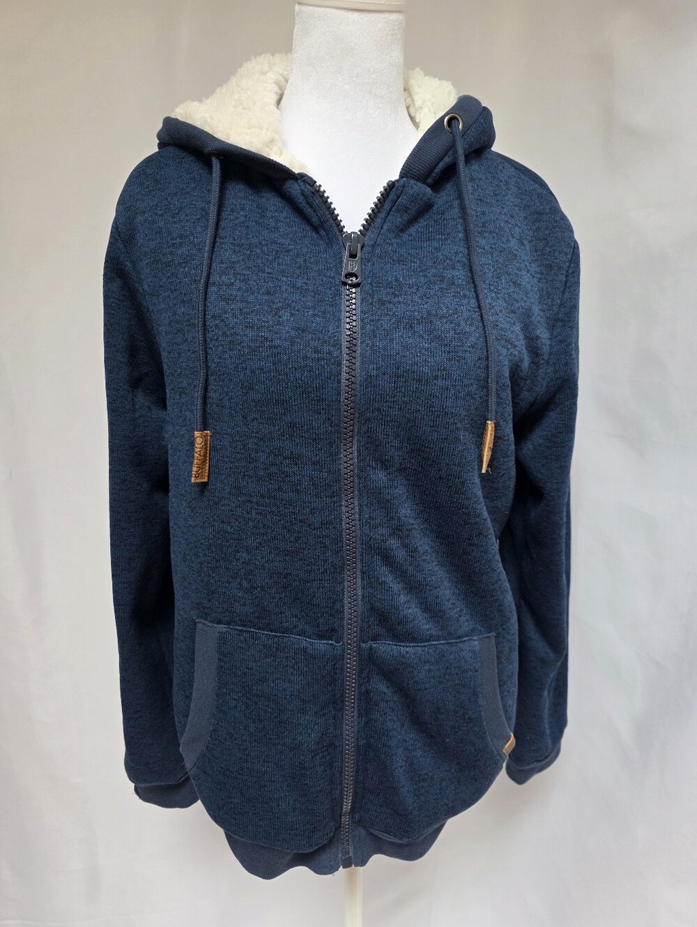 NWT Buffalo David Bitton Sherpa Lined Zip Hoodie Blue Mens Small